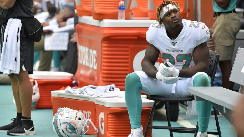 Kalen Ballage #27 of the Miami Dolphins